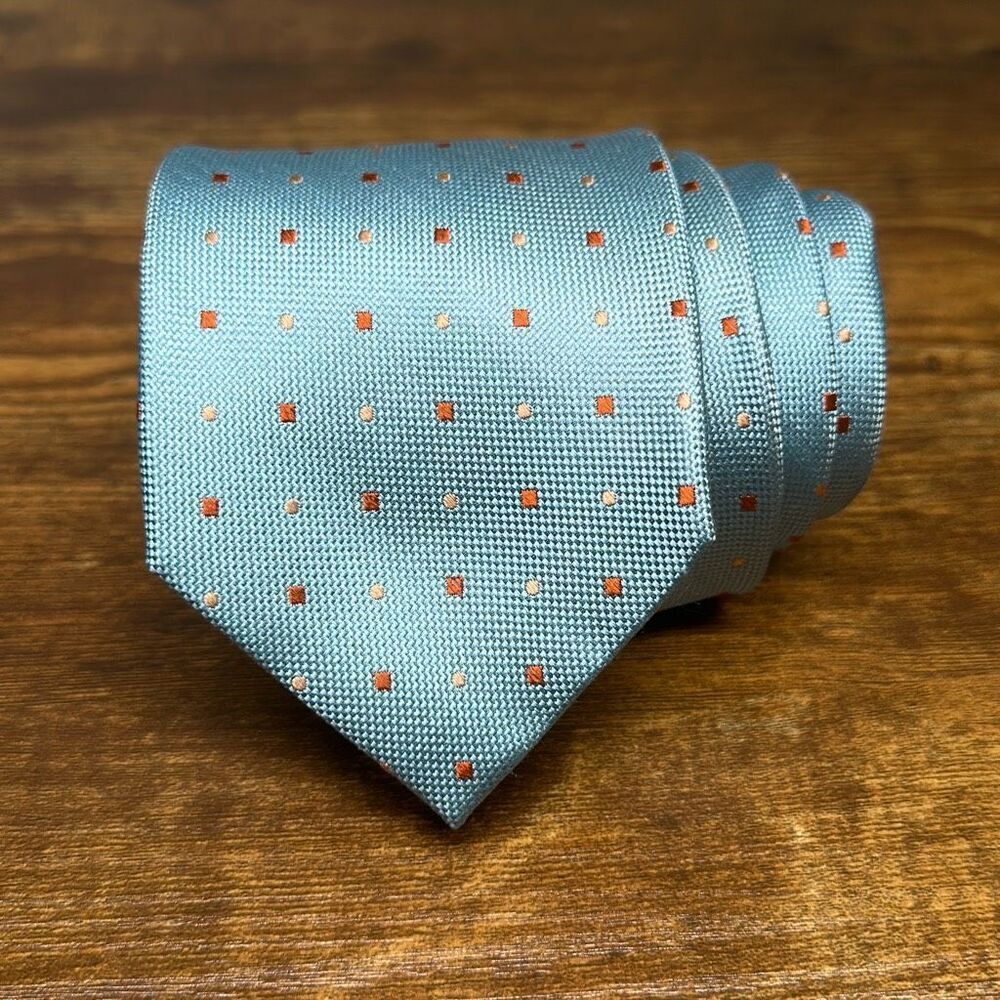 EGARA 100% Silk Tie‎ Men's Blue Orange Dot Necktie NEW
